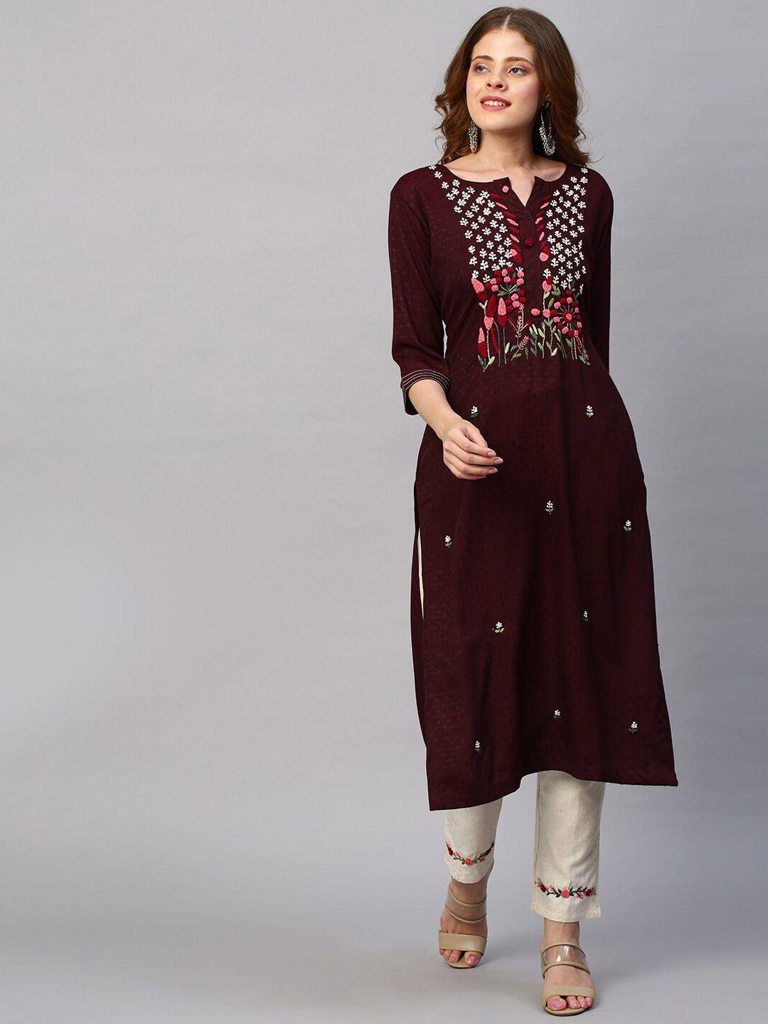 fashor women maroon panelled sequinned kurta with trousers