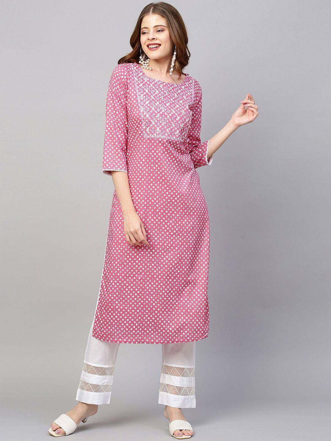 fashor-women-pink-&-white-ethnic-motifs-printed-thread-work-kurta
