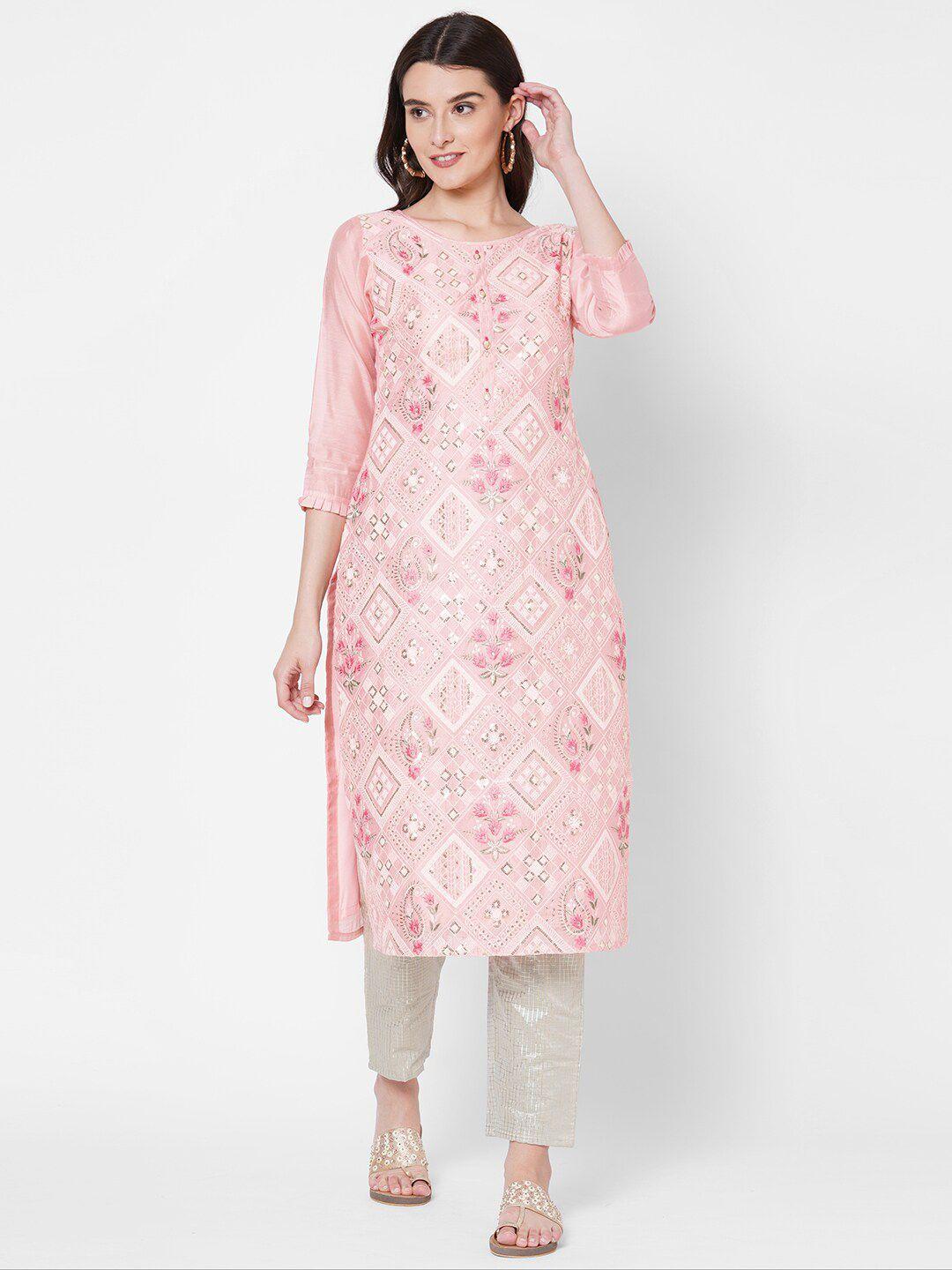 fashor women pink ethnic motifs kurta
