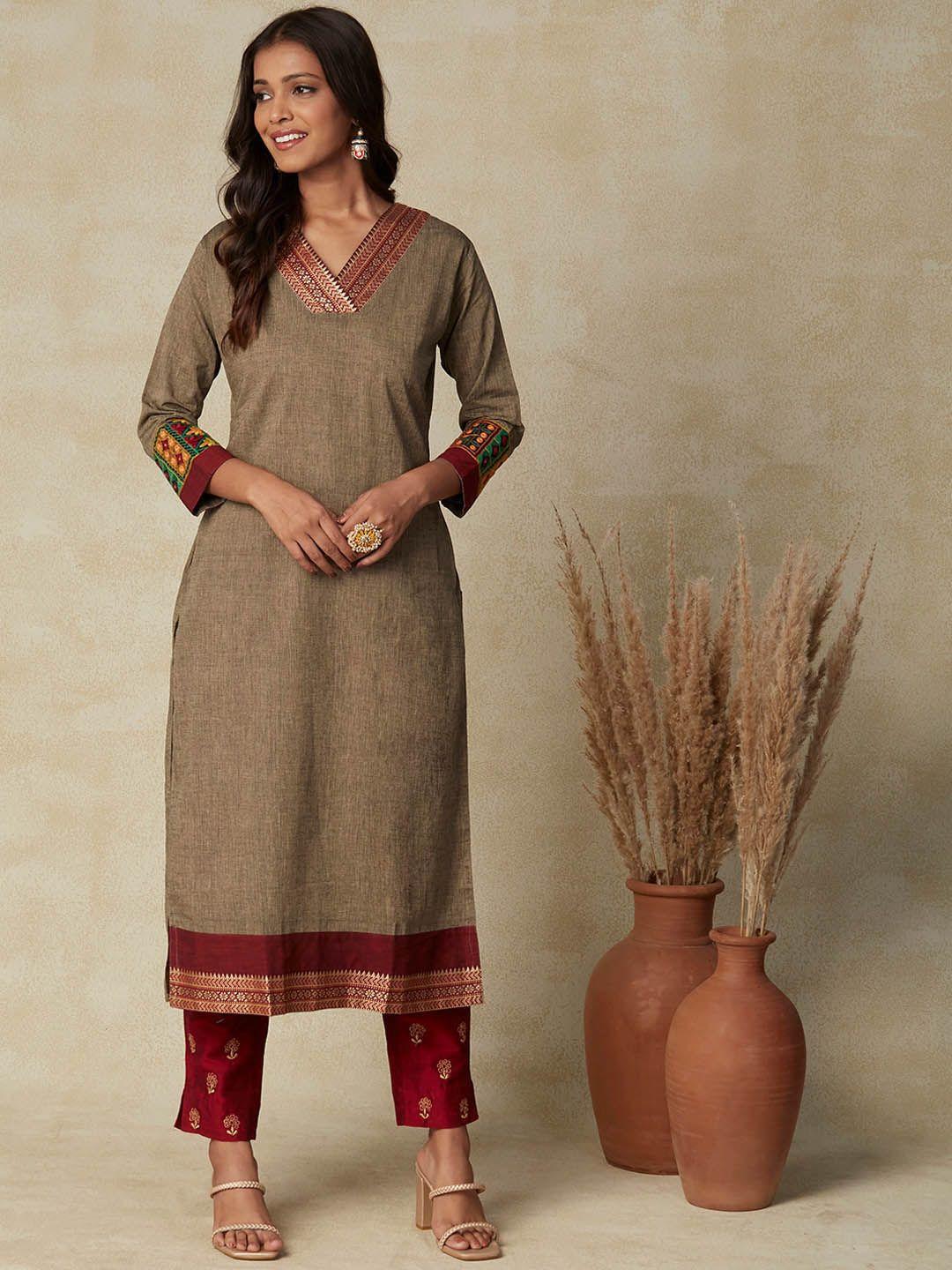 fashor woven design v-neck a-line kurta
