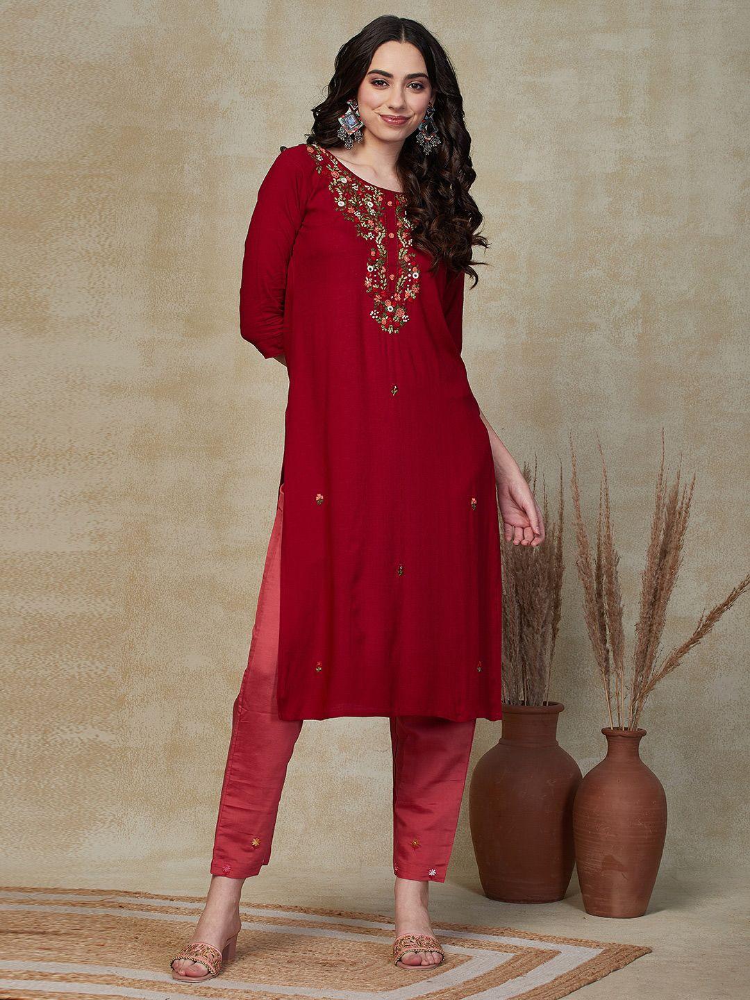 fashor  embroidered straight kurta