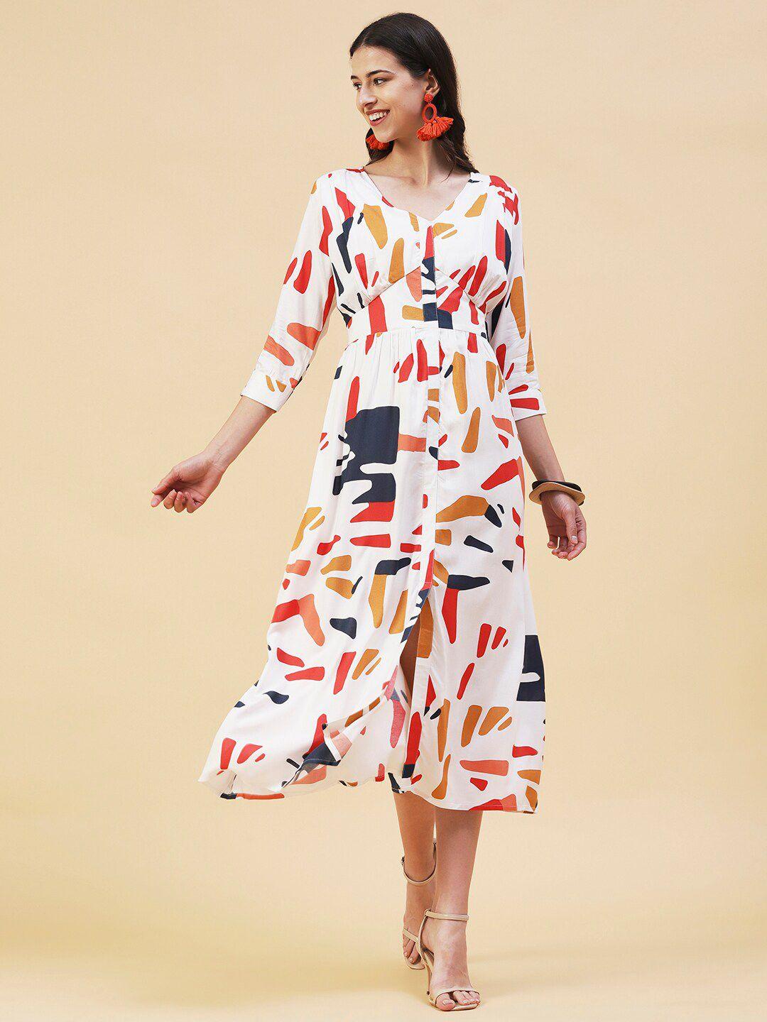 fashor abstract printed a- line flared midi dress