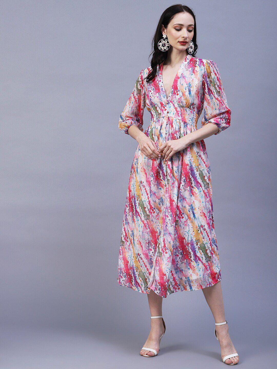 fashor abstract printed crepe a-line midi dress