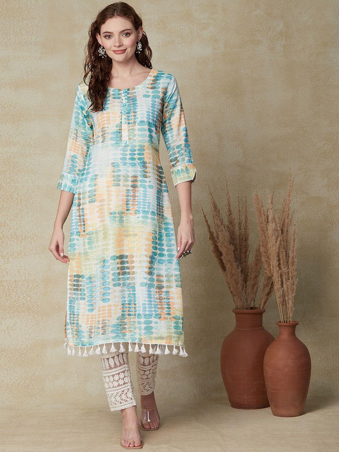 fashor abstract printed linen straight kurta