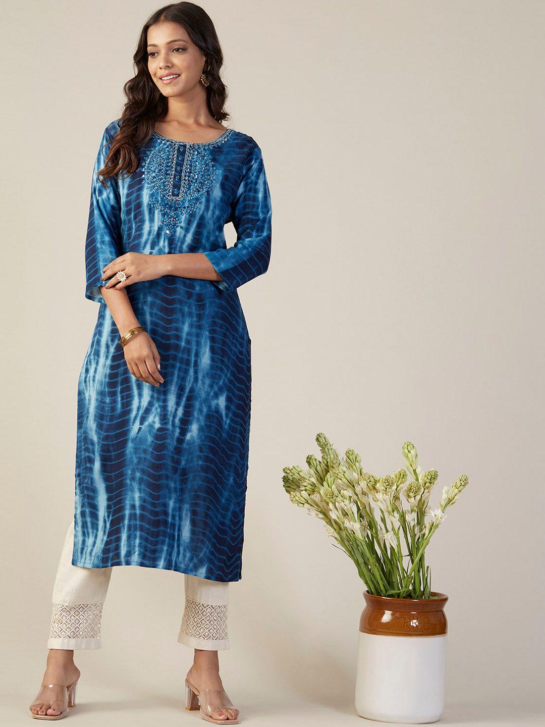 fashor abstract printed mirror work kurta