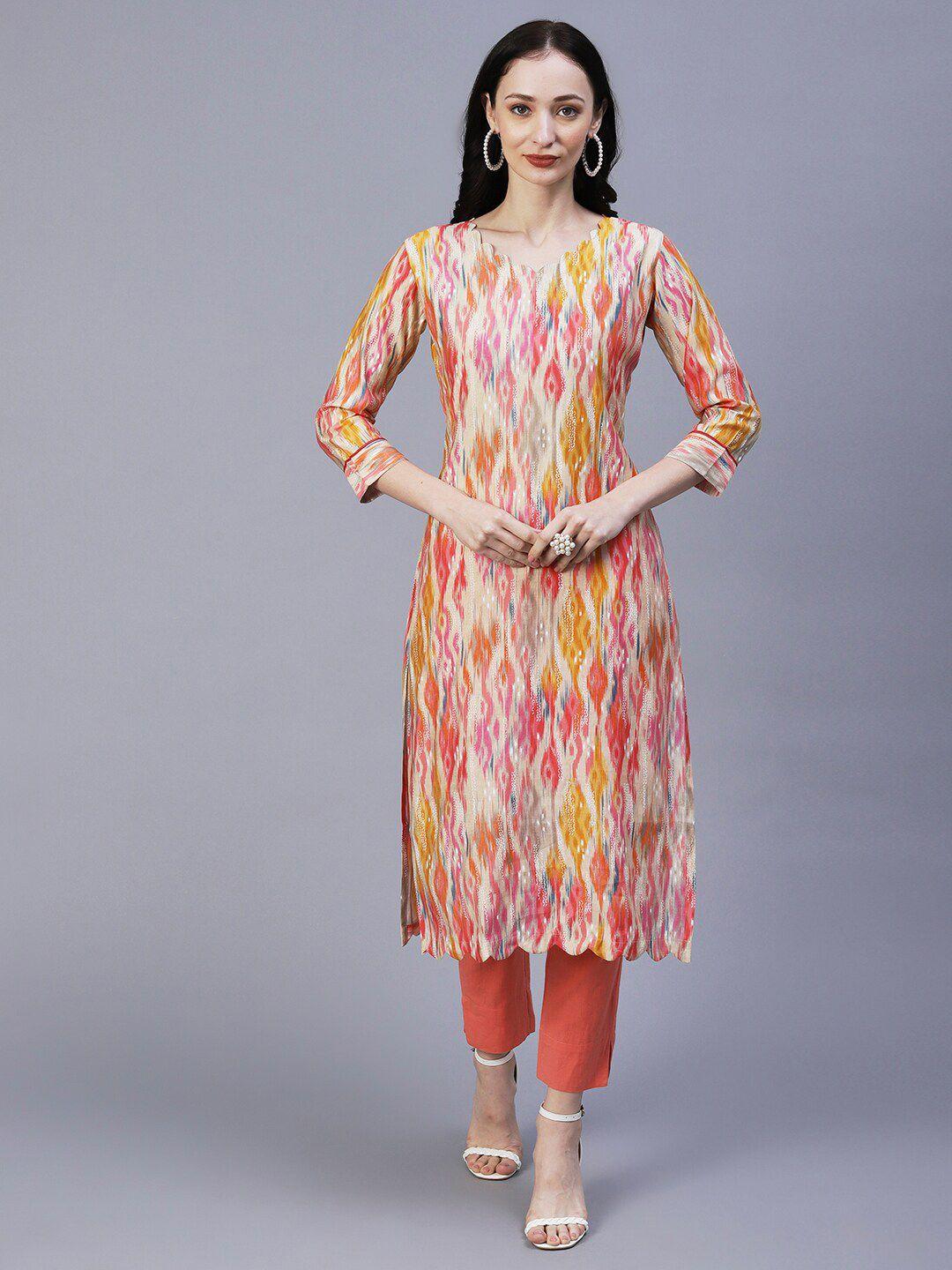 fashor abstract printed stylised neck straight kurta