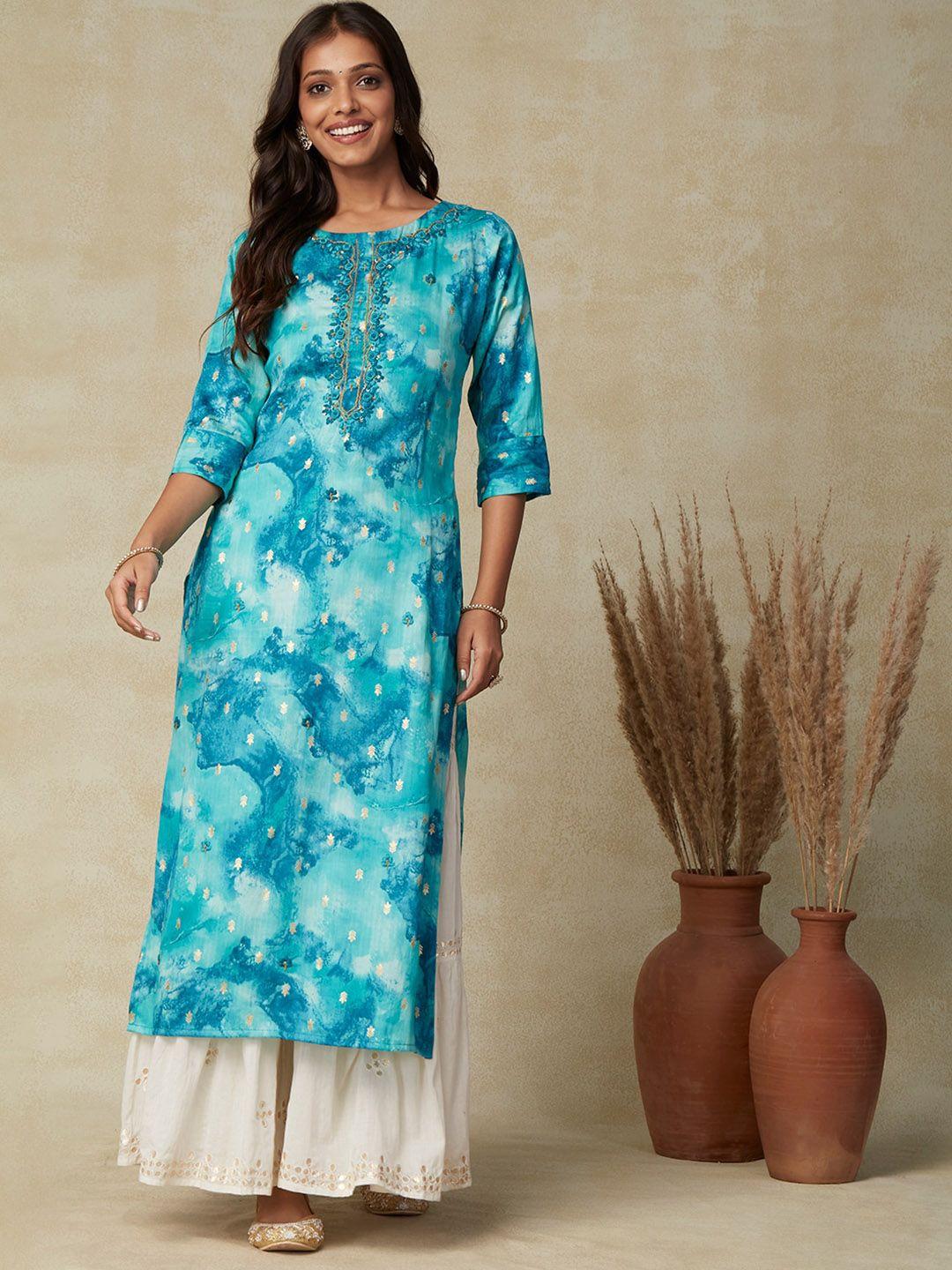 fashor abstract printed thread work kurta