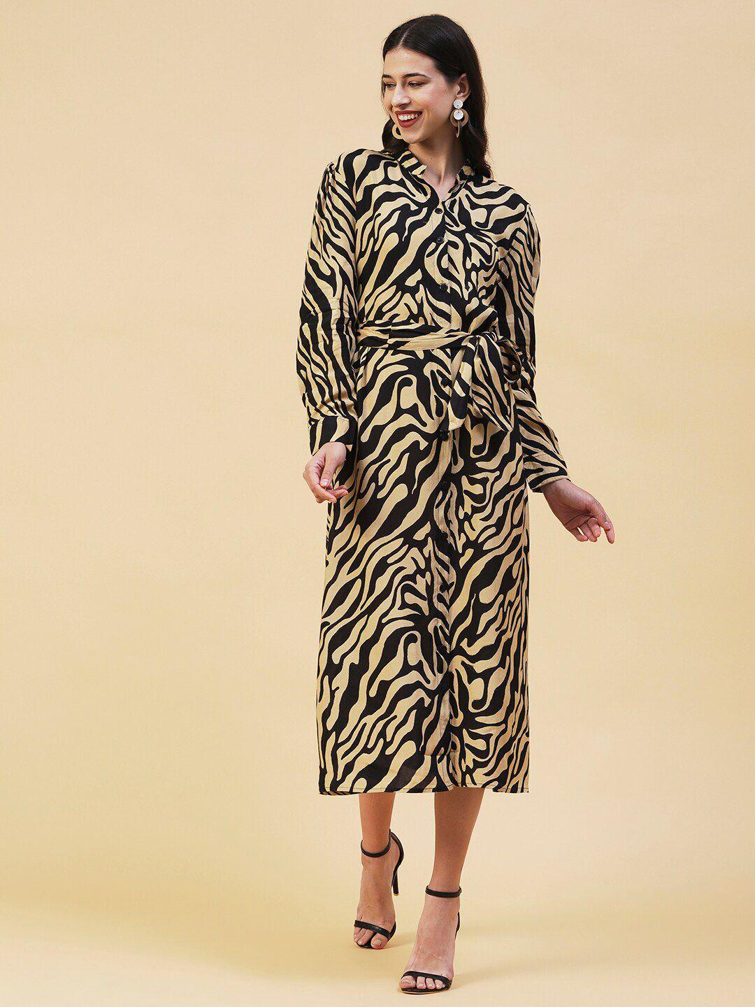 fashor animal printed shirt midi dress