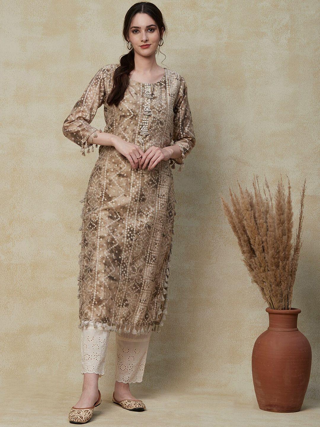 fashor bandhani printed chanderi silk kurta