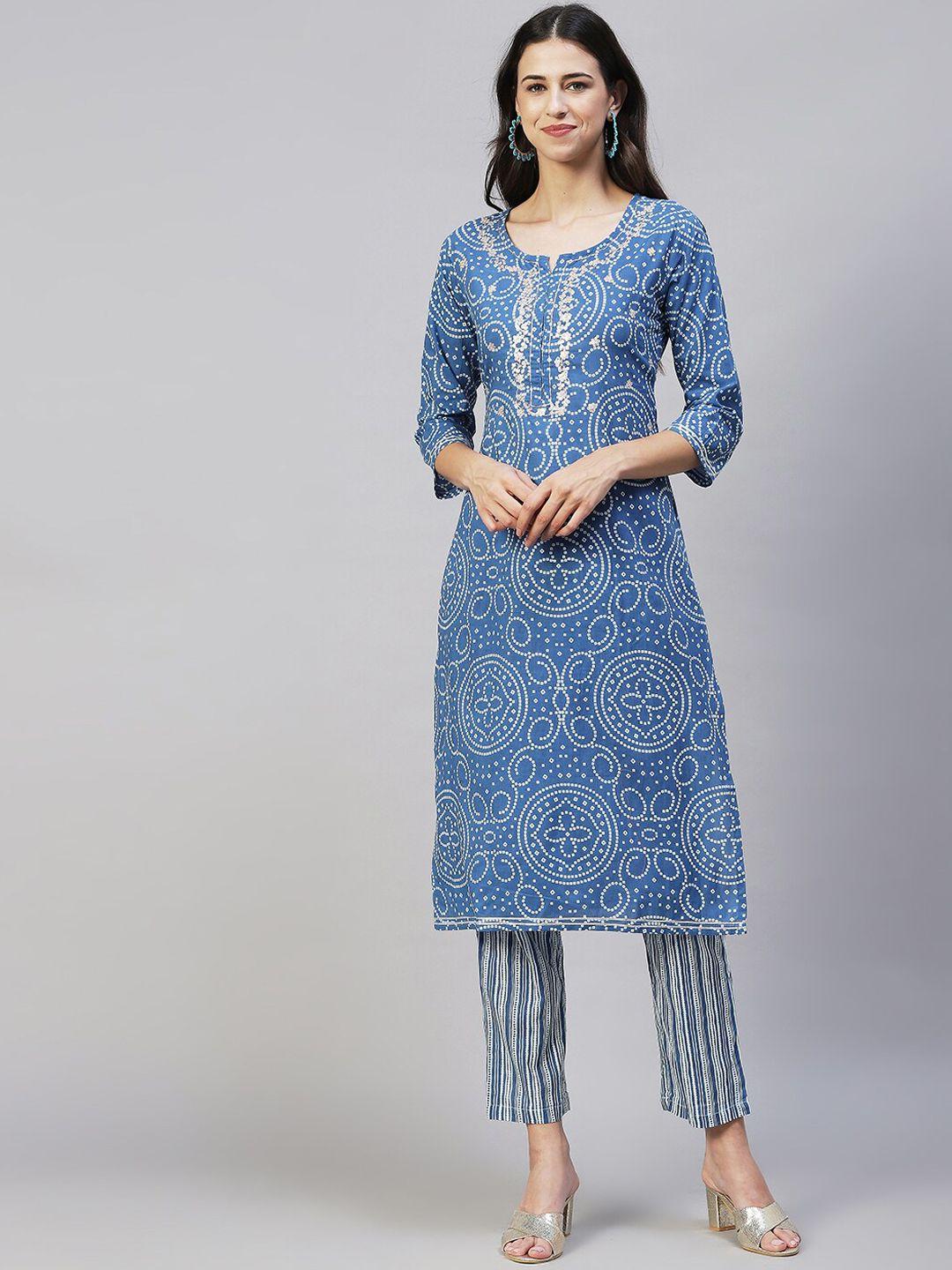 fashor bandhani printed gotta patti pure cotton kurta with trousers