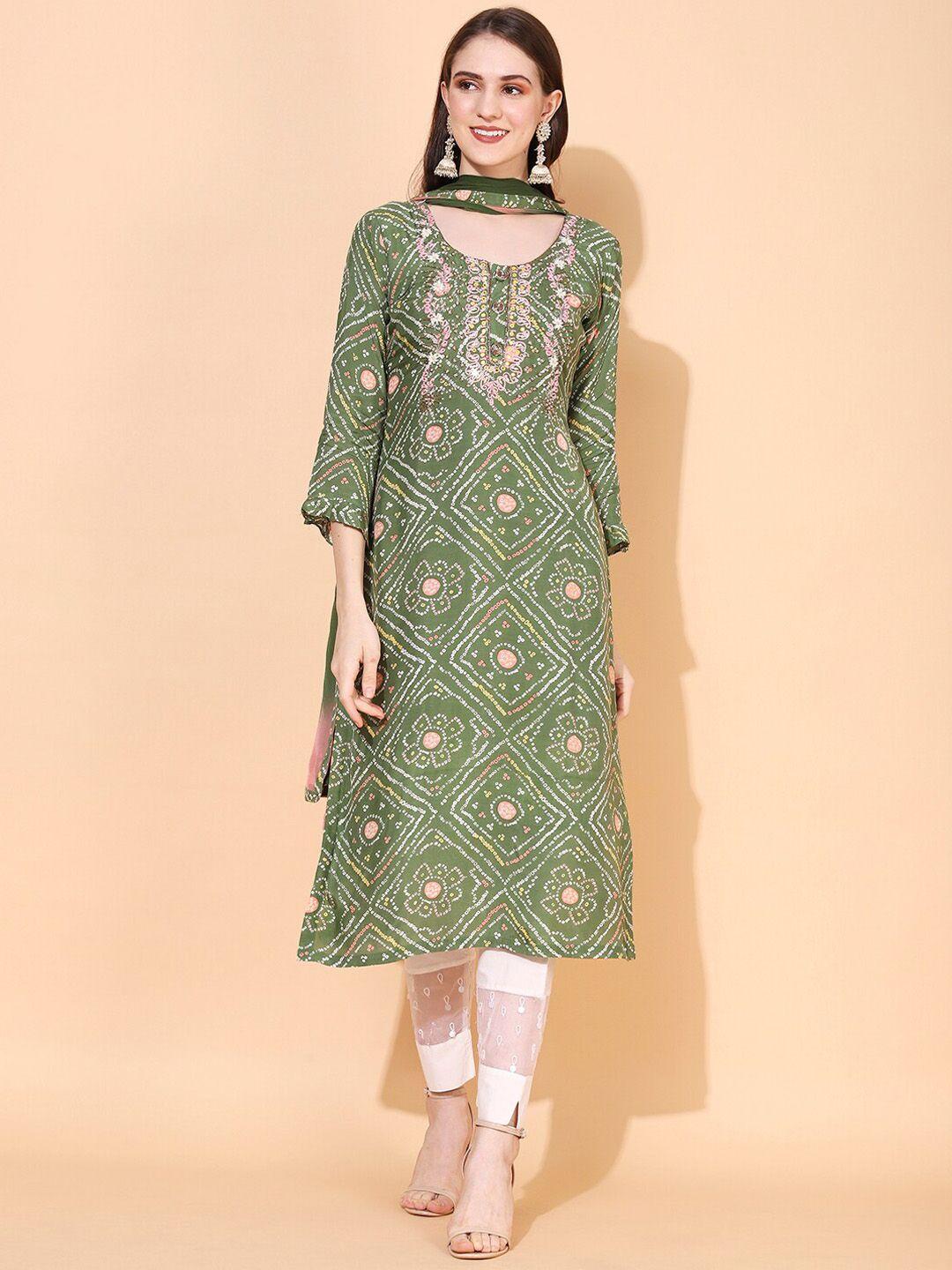 fashor bandhani printed silk straight kurta & dupatta