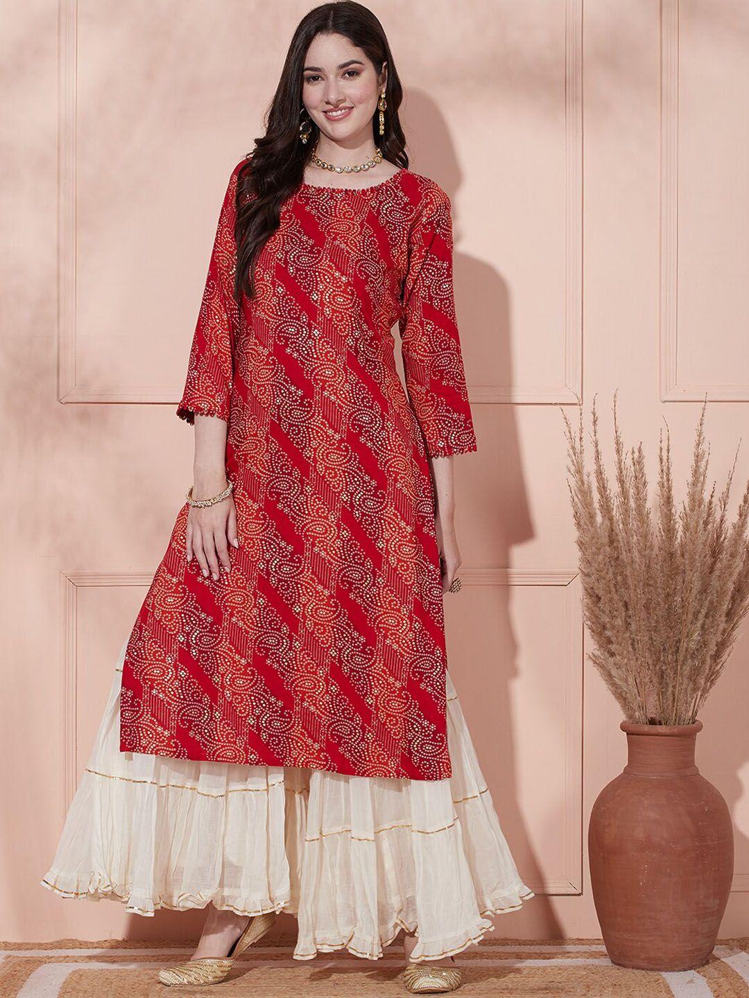 fashor bandhani printed straight kurta