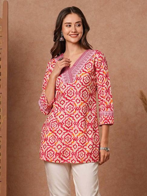 fashor beige printed straight kurti