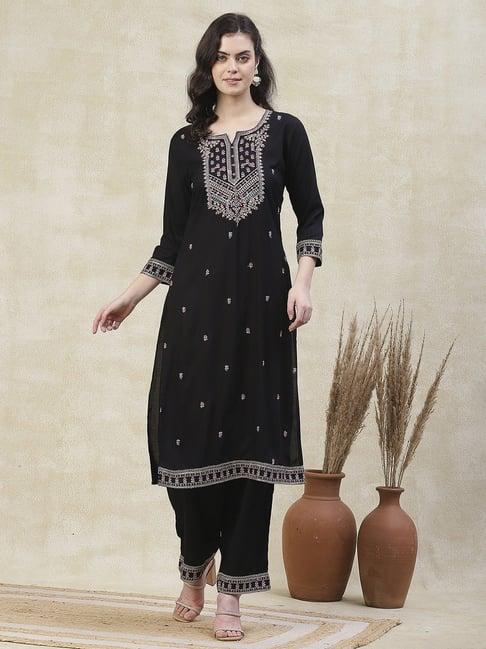 fashor black embroidered kurta palazzo set