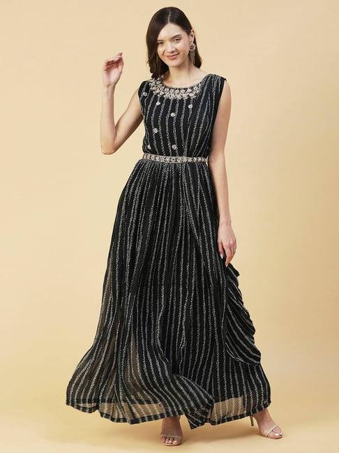 fashor black embroidered maxi dress