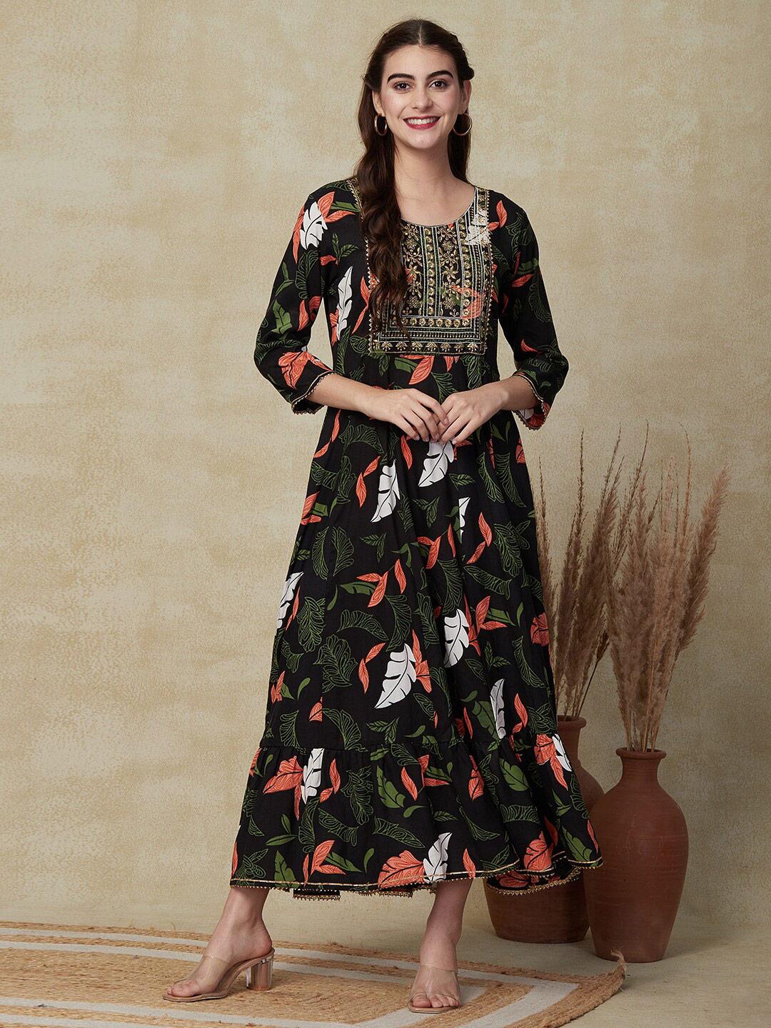 fashor black floral print maxi dress
