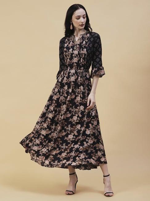 fashor black printed maxi dress