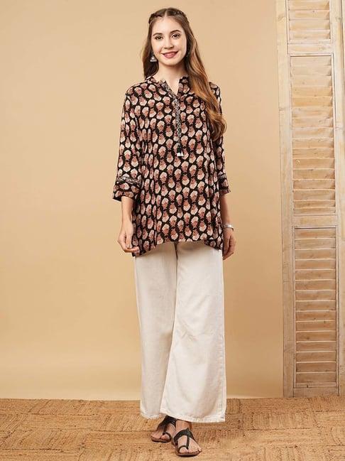 fashor black printed straight kurti