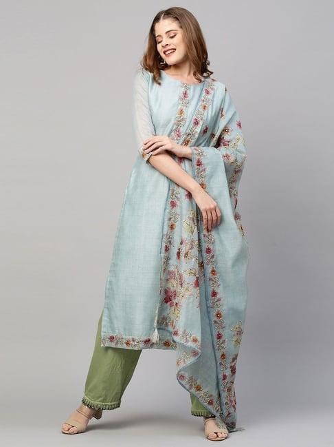 fashor blue embroidered straight kurta with dupatta