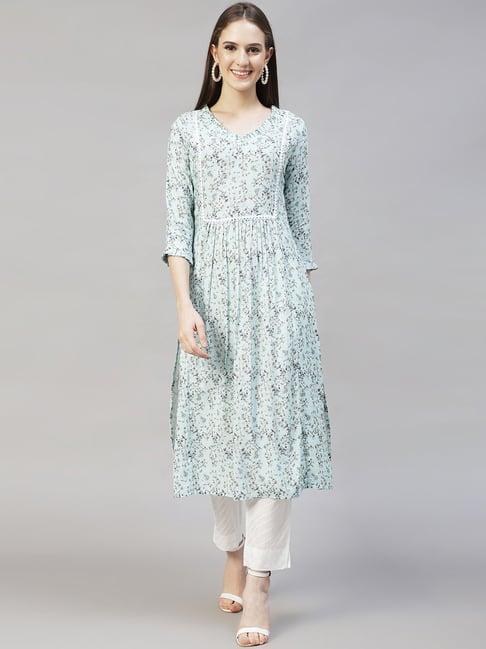 fashor blue floral print straight kurta