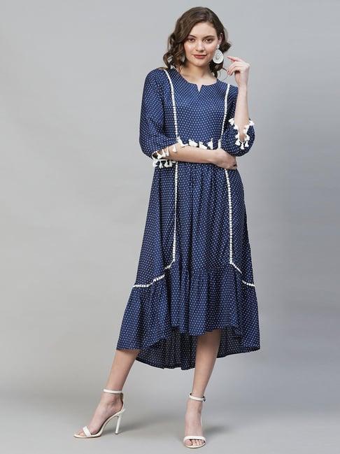 fashor blue polka dots a-line dress