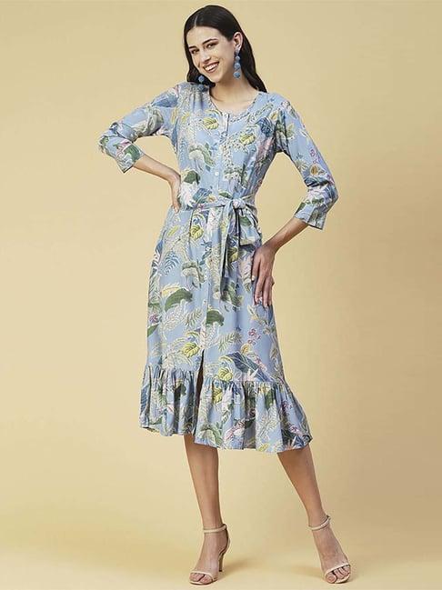 fashor blue printed a-line dress