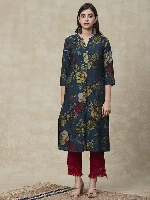 fashor blue printed a line kurta