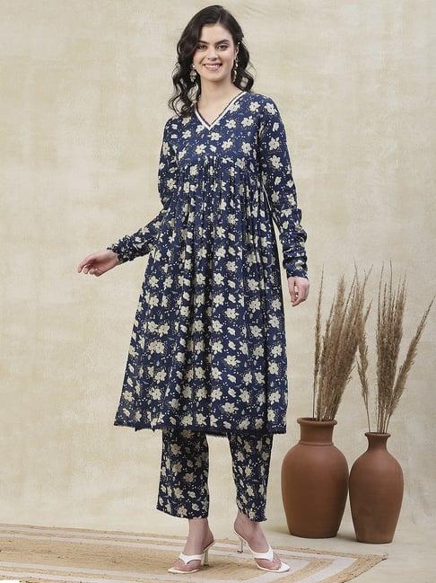 fashor blue printed kurta palazzo set