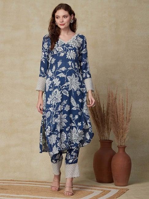 fashor blue printed kurta pant set