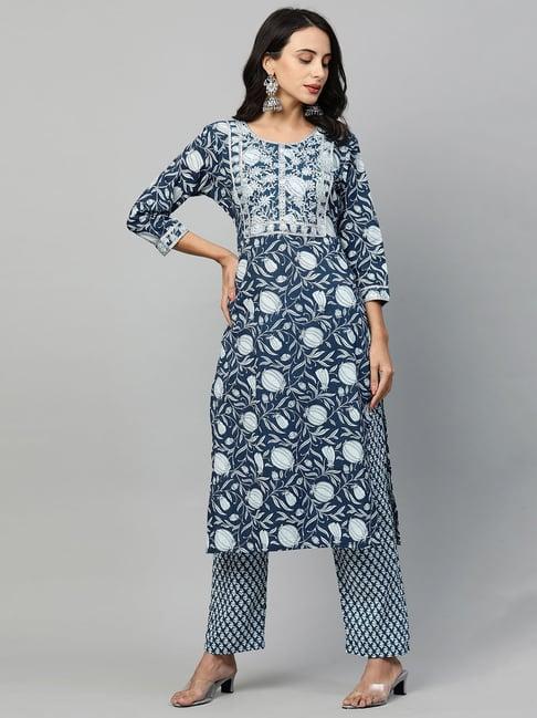 fashor blue printed kurta pant set