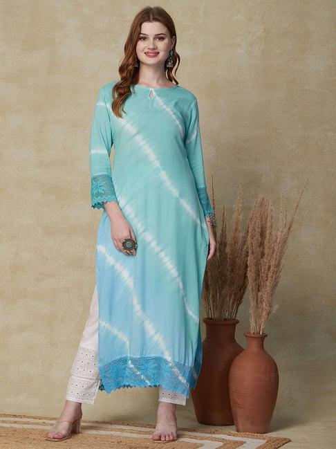 fashor blue printed straight kurta