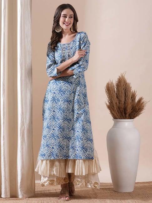 fashor blue printed straight kurta