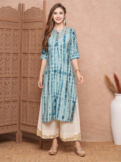 fashor blue printed straight kurta