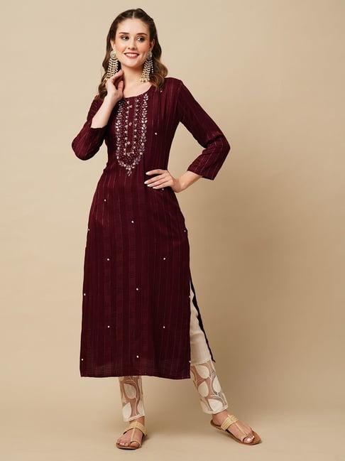 fashor brown embellished straight kurta