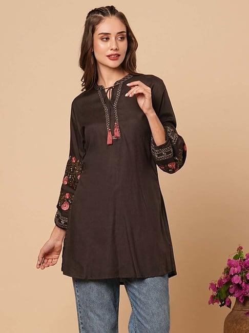 fashor brown embroidered a line kurti