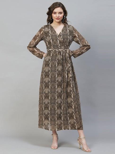 fashor brown printed maxi dress