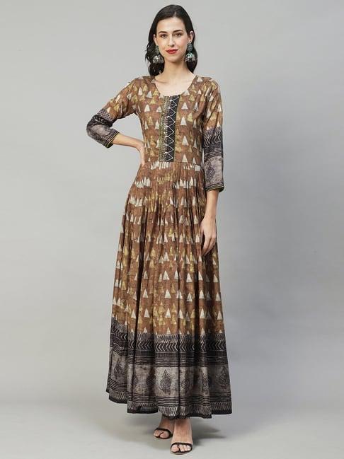 fashor brown printed maxi dress