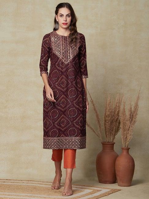 fashor brown printed straight kurta