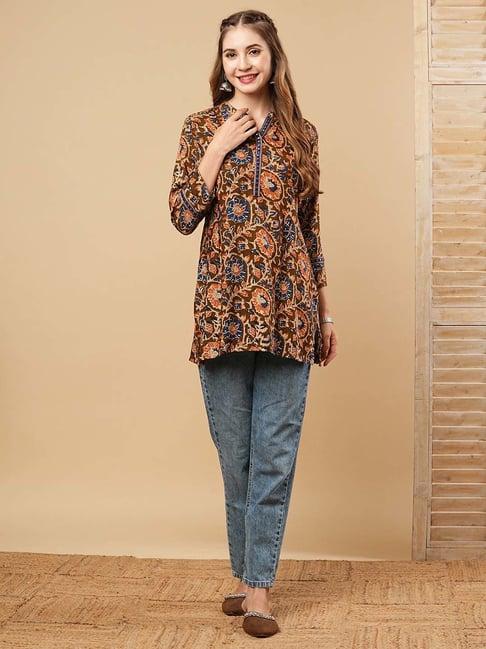 fashor brown printed straight kurti