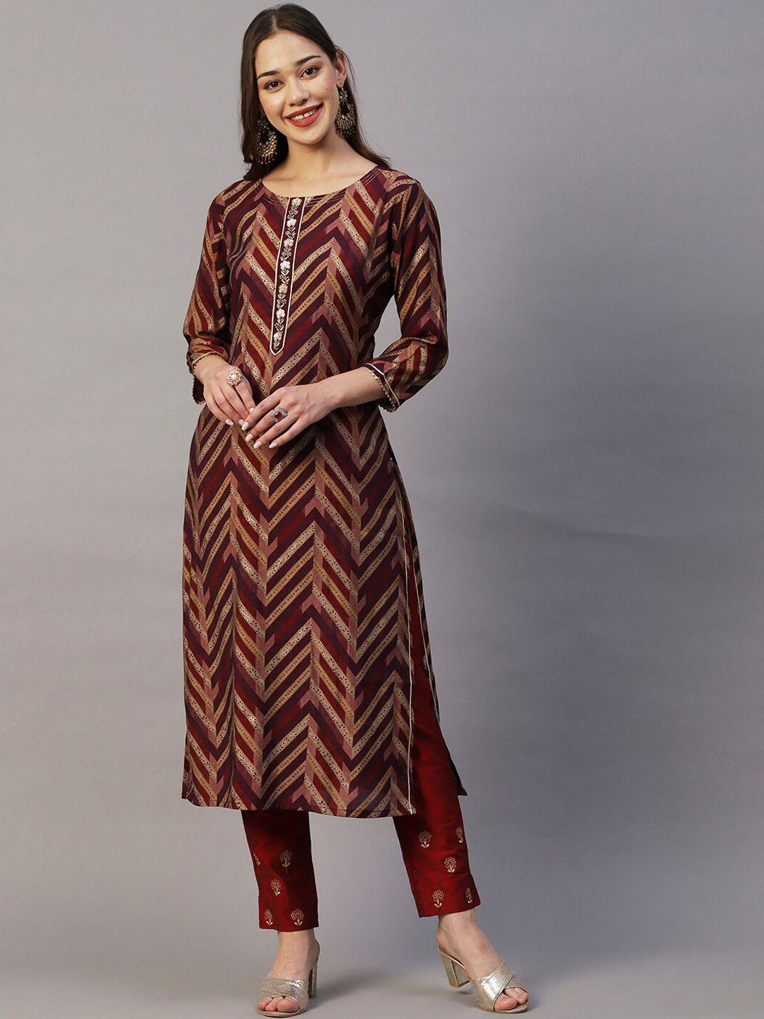 fashor chevron printed gotta patti bead & stones straight kurta