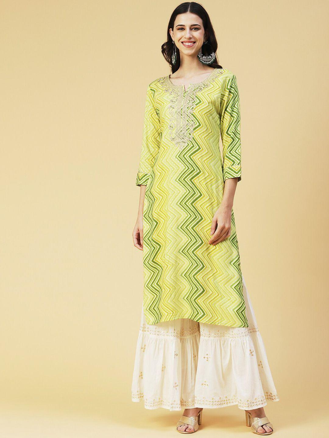 fashor chevron printed gotta patti pastels kurta