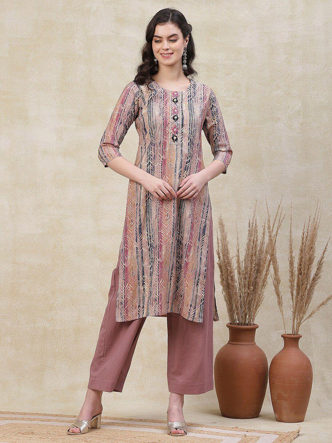 fashor chevron printed round neckline a-line kurta