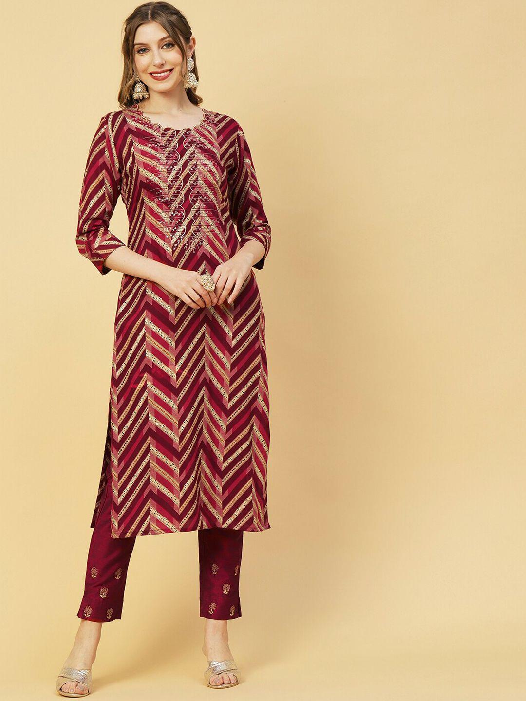 fashor chevron printed thread work kurta