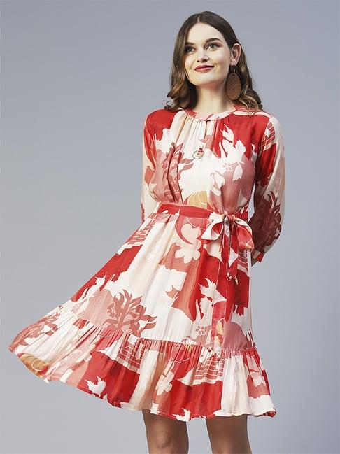 fashor coral printed a-line dress