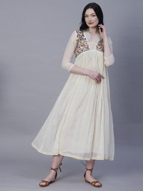 fashor cream cotton embroidered maxi dress