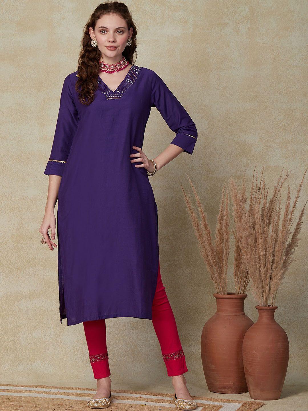 fashor dupion silk v-neck sequinned kurta