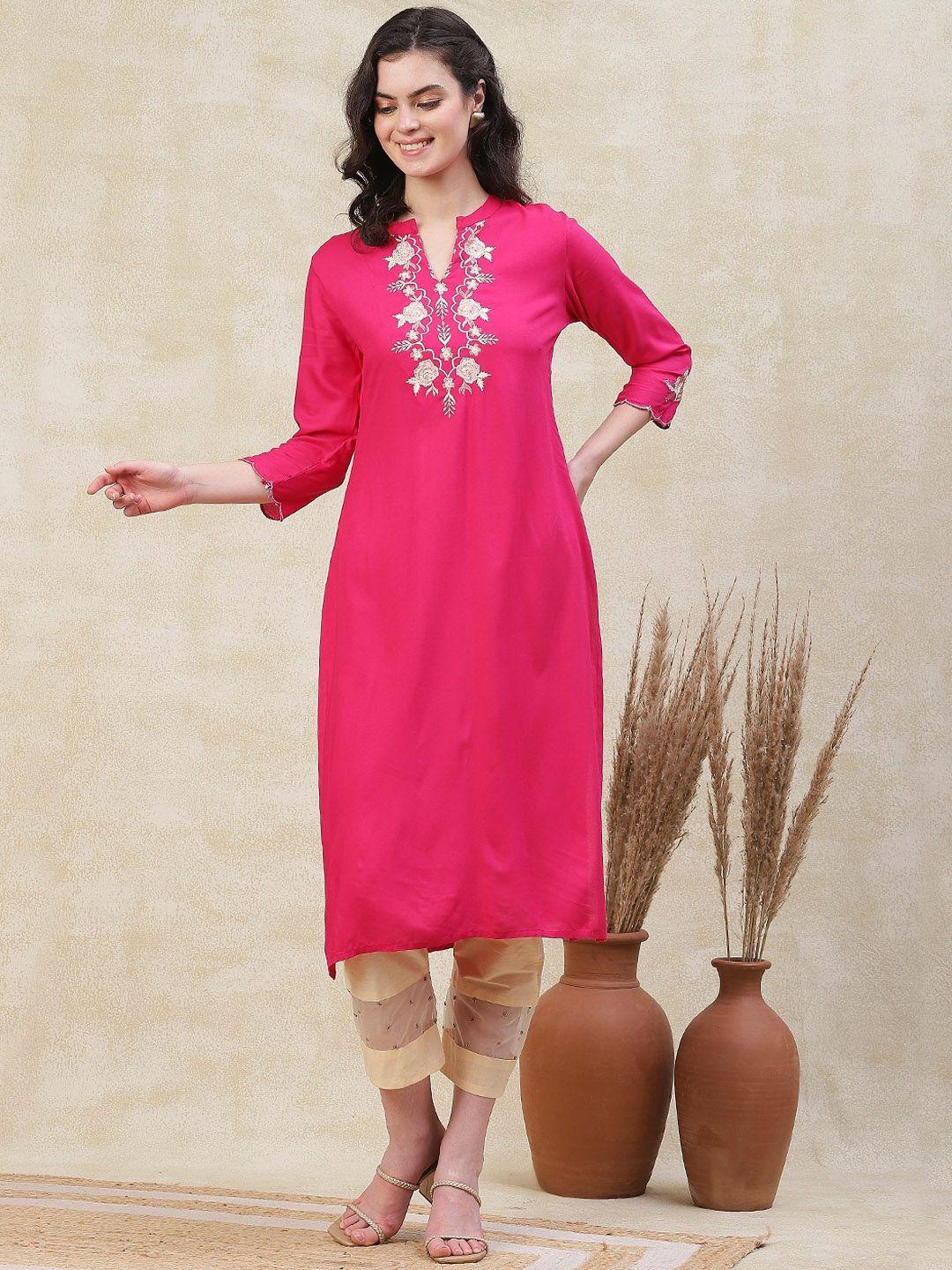 fashor embroidered a line mandarin collar thread work zari kurta