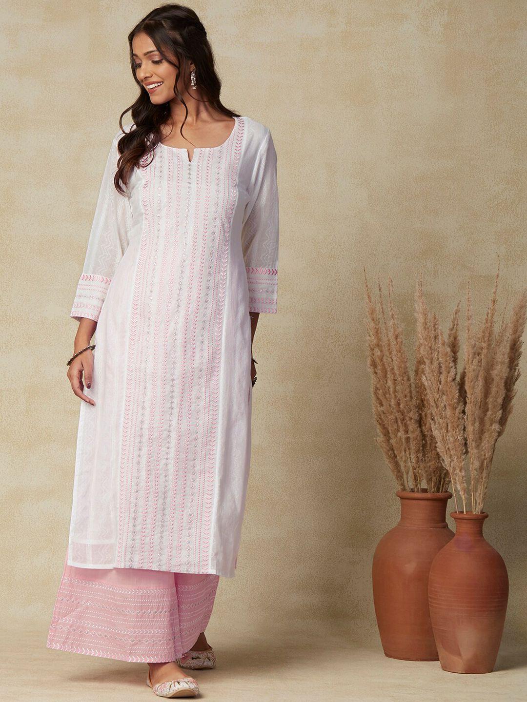 fashor embroidered regular pure cotton kurta with palazzos