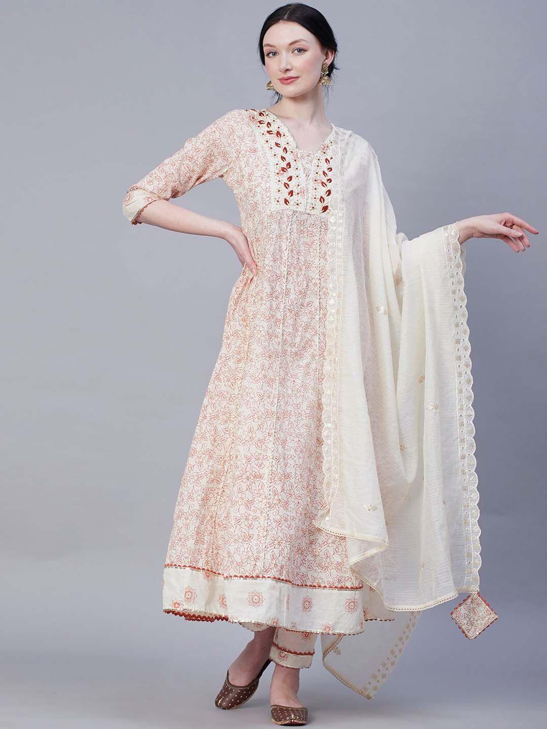 fashor ethnic motif printed yoke designed kurta with trousers & dupatta