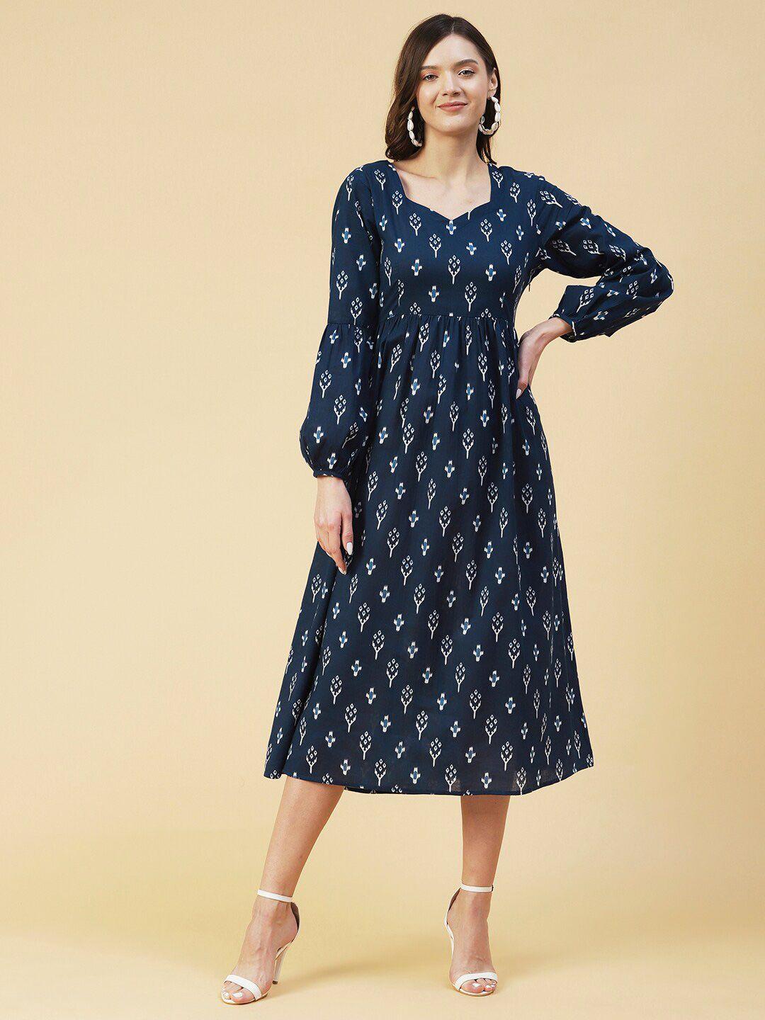 fashor ethnic motifs a-line fit and flare midi dress